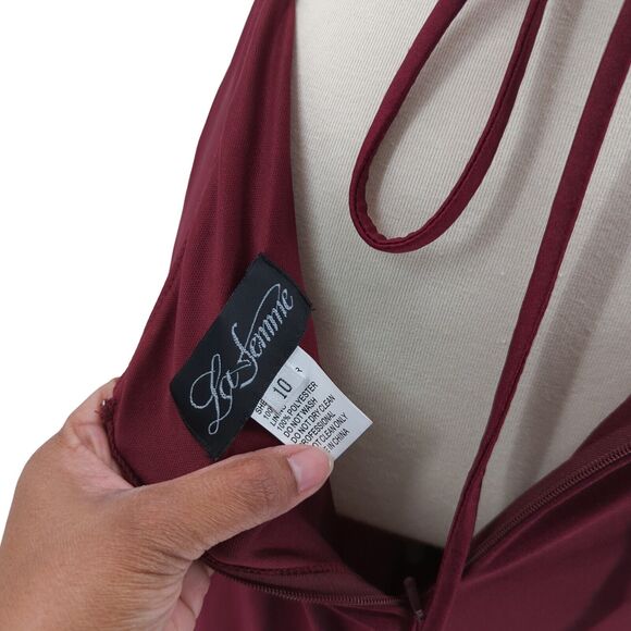 La Femme Women 10 Gown Dress Dark Berry Red 29710 Jersey Square Neck Slit Ruched - Picture 10 of 11